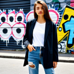 패션 코디네이터의 국제 트렌드 해석 - 90s Grunge Meets Minimalism**

"A young woman in fully clothed appropriate attire, blending 90s grun...