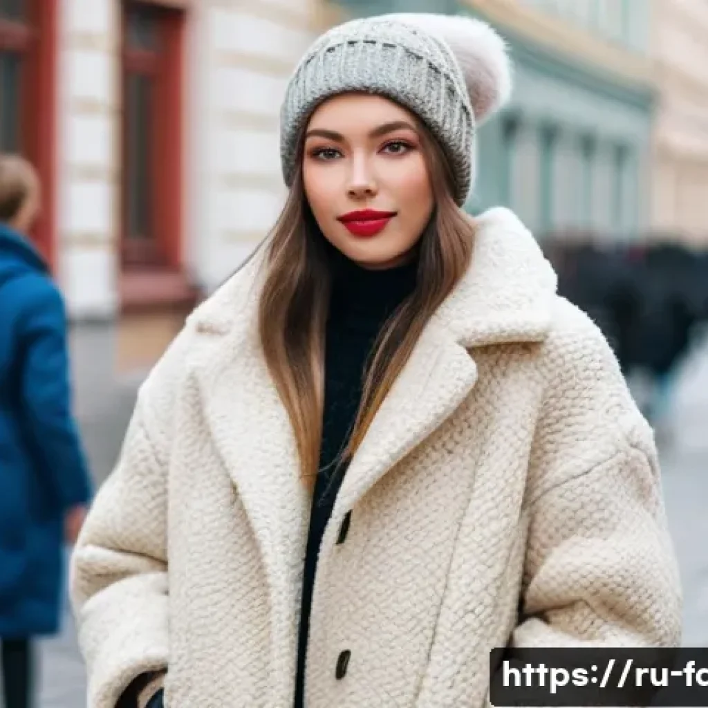 패션 코디네이터의 글로벌 패션 리서치 - **A young woman in Moscow street style, winter fashion.** She's wearing a stylish, oversized faux fu...