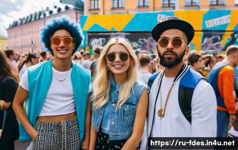 패션 코디네이터가 추천하는 패션 행사 - A vibrant street fashion festival scene in Saint Petersburg, Russia, showcasing young creative indiv...