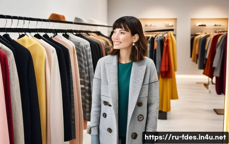 패션 코디네이터의 고객별 구매 분석 - A stylish modern boutique interior scene featuring a diverse group of adult customers browsing cloth...