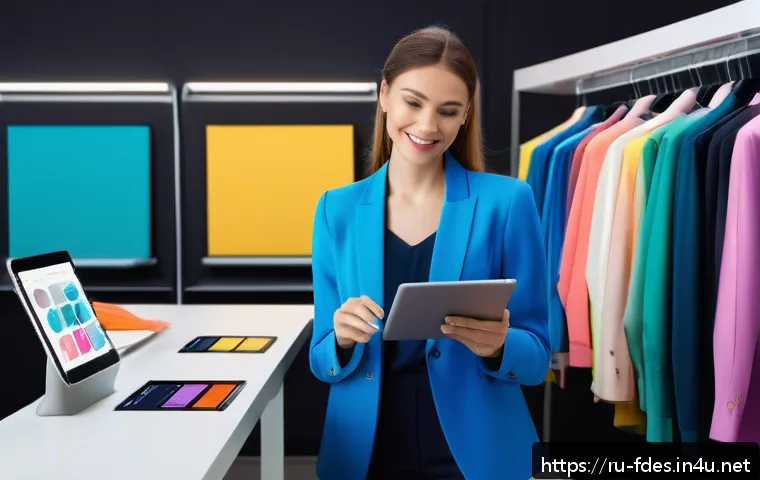 패션 코디네이터가 추천하는 직무 교재 - A professional fashion coordinator working in a modern studio environment, surrounded by colorful cl...