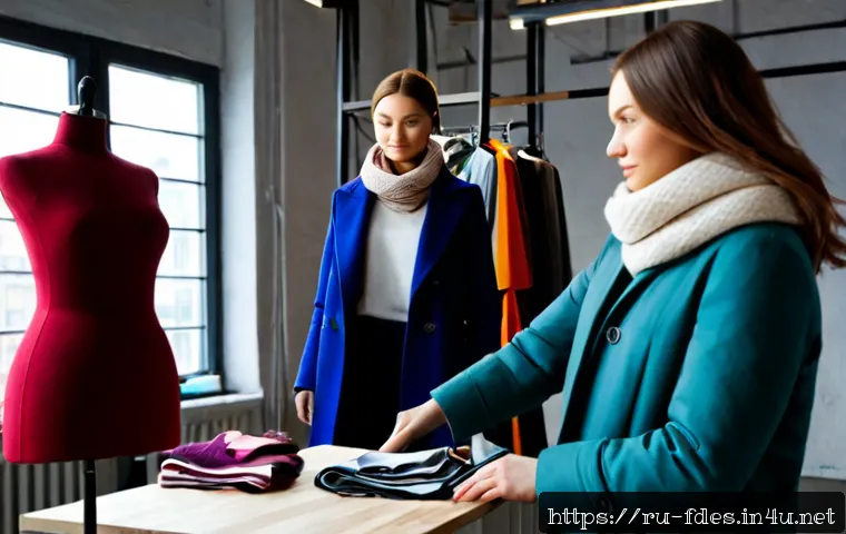 패션 코디네이터 현장 프로젝트 사례 - Photorealistic fashion coordinator managing a winter street-style project in a bright Moscow studio,...